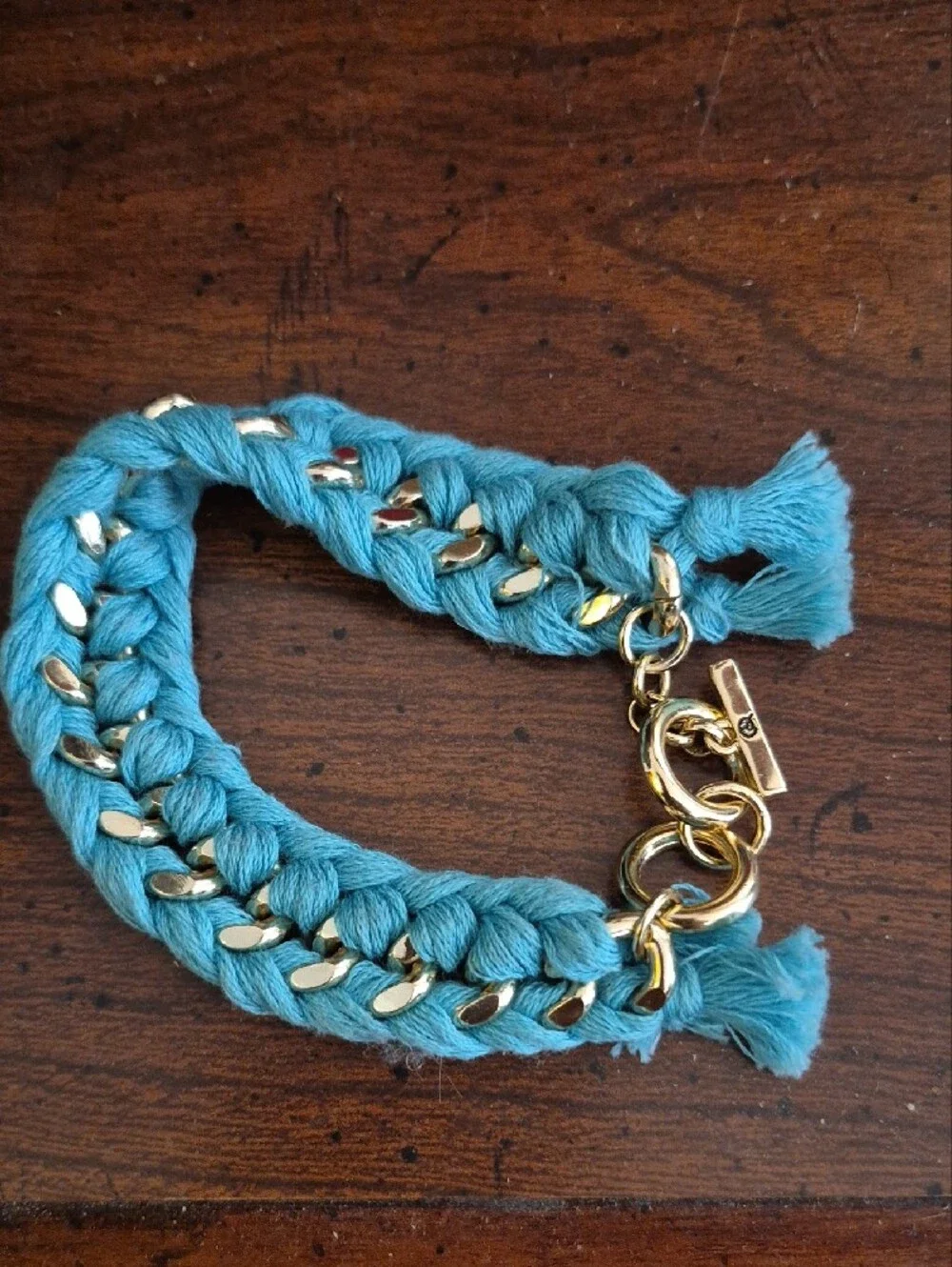 Braided Teal Rope and Gold-Chain Bracelet - Women Accessories